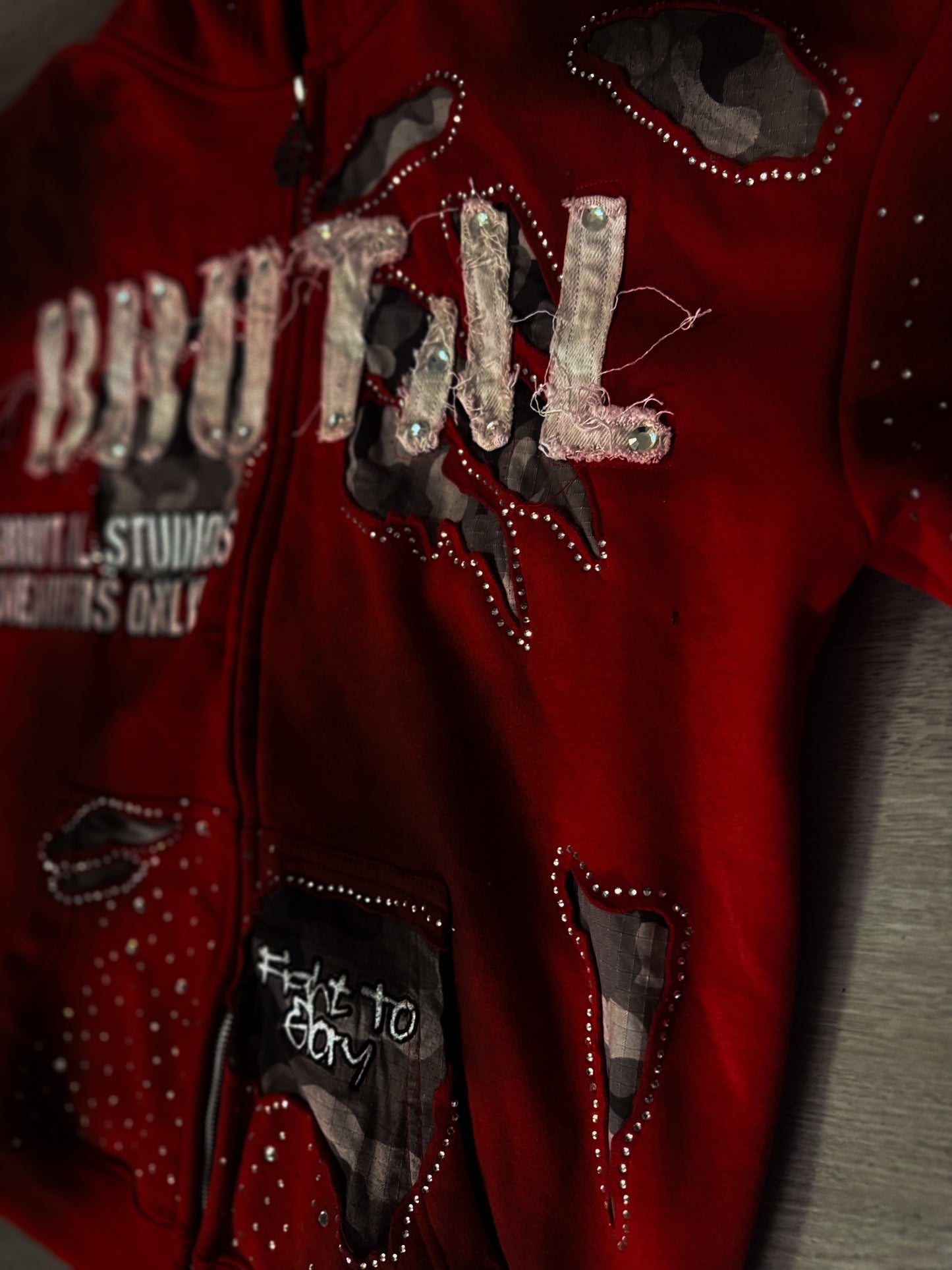 BRUTAL EROSION RHINESTONE ZIP UP