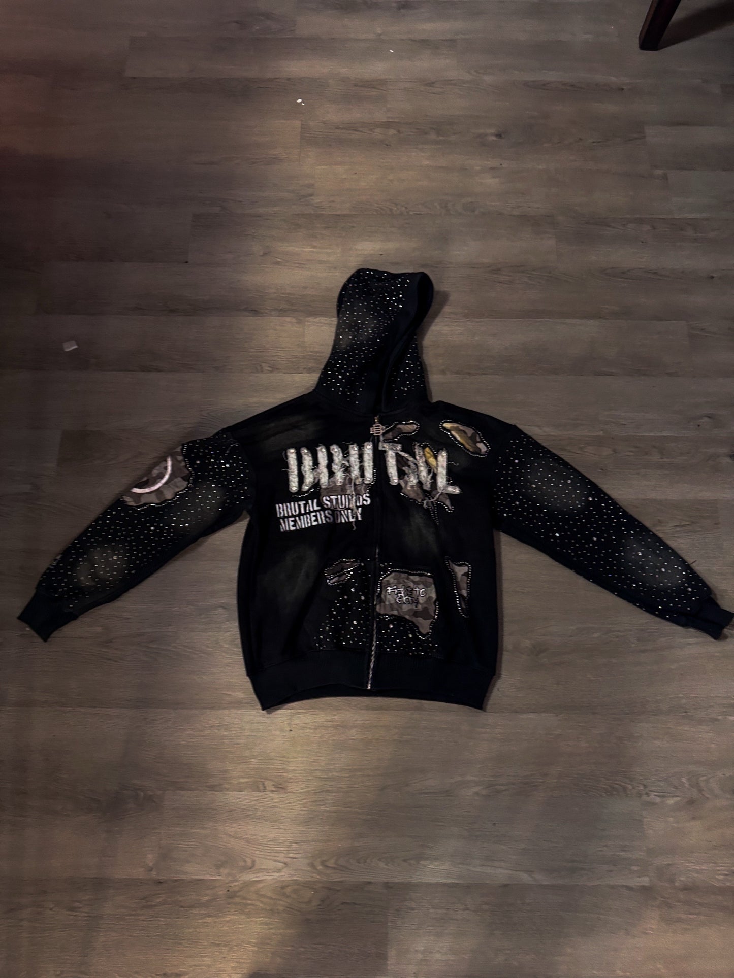 BRUTAL EROSION RHINESTONE ZIP UP